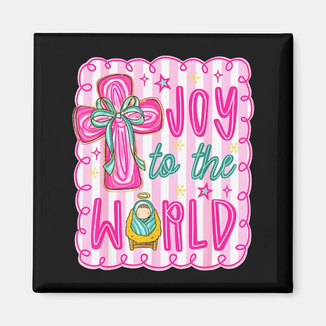 Imán Preppy Joy To The World Christian Christmas Cross  (Frente)