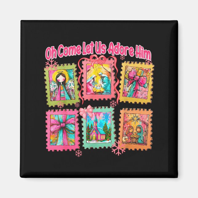 Imán Preppy Oh Come Let Us Adore Him Christian Christma (Frente)
