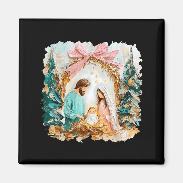 Imán Preppy Painted Christian Nativity Scene God Faith  (Frente)