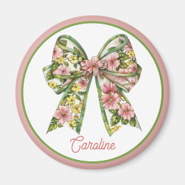 Imán Preppy Pink and Green Floral Bow Personalized