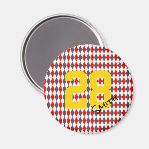 Imán Preppy Team Spirit Argyle Red Black Player Number