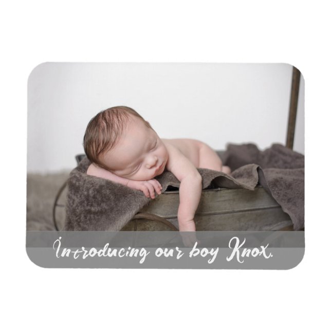 Imán Presentando a nuestro niño, foto del bebé Nombre (Horizontal)
