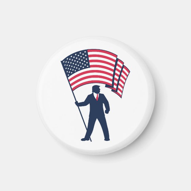 Imán Presidente Trump con la bandera de Estados Unidos (Frente)