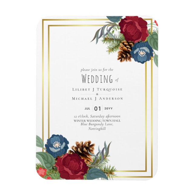Imán PRESUPUESTO Boda de invierno Borgoña Azul Verde az (Vertical)