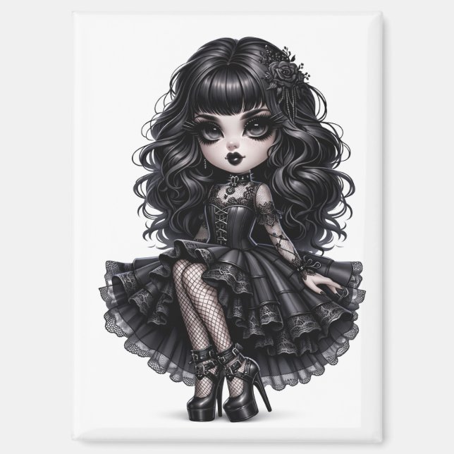 Imán Pretty Chibi Gothic Girl Magnet Dark Aesthetic  (Anverso)