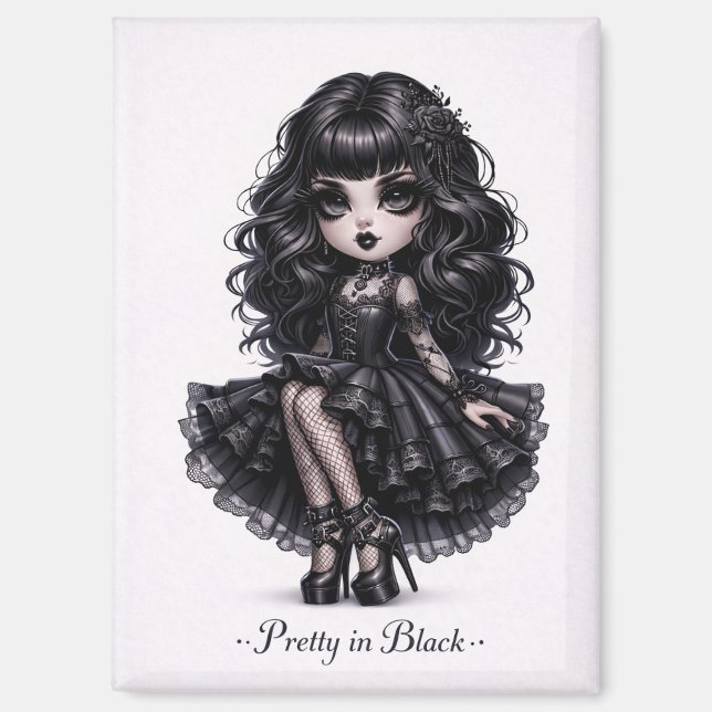 Imán Pretty in Black Gothic Girl Magnet Dark Aesthetic (Anverso)