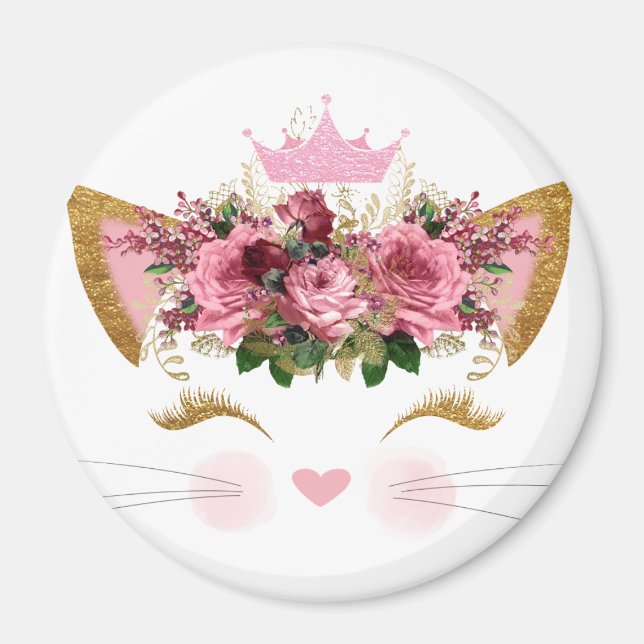 Imán Pretty Pink Kitty Floral Pink Crown (Frente)