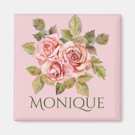 Imán Pretty Vintage Pink Roses Personalized 