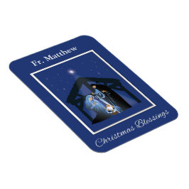 Imán Priest Christmas Blessings, Nativity Scene on Blue