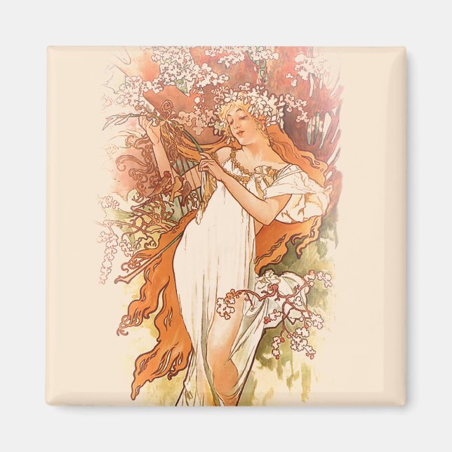 Imán Primavera - Alphonse Mucha Art Nouveau (Frente)