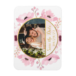 Imán Primavera Pink Watercolor Floral Guardar la fecha