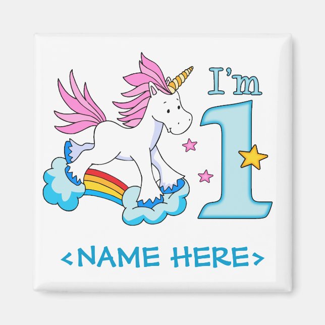 Imán Primer cumpleaños de Unicorn Rainbow (Frente)