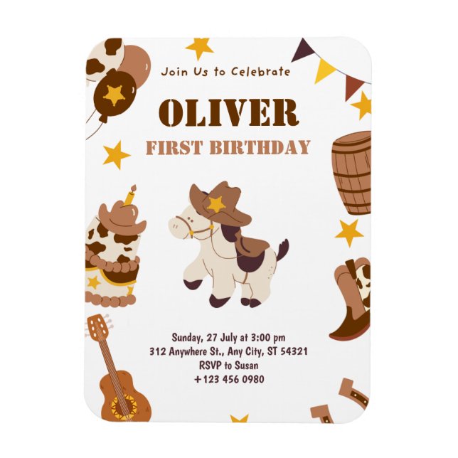 Imán Primer cumpleaños Rodeo Boy Invitaciones Flexibles (Vertical)