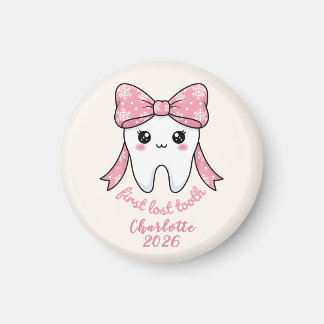 Imán Primer Diente de Bebé Lazo Rosa Kawaii