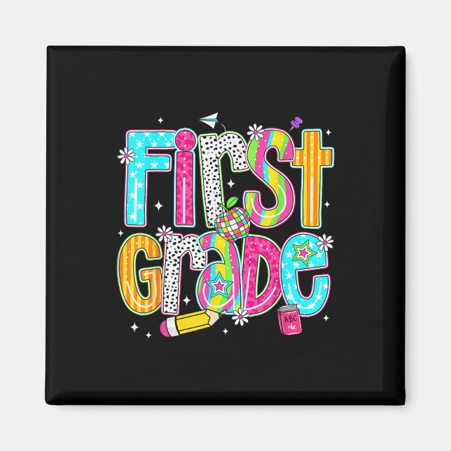 Imán Primer Grado Feliz Primer Día De Escuela Divertida (Frente)