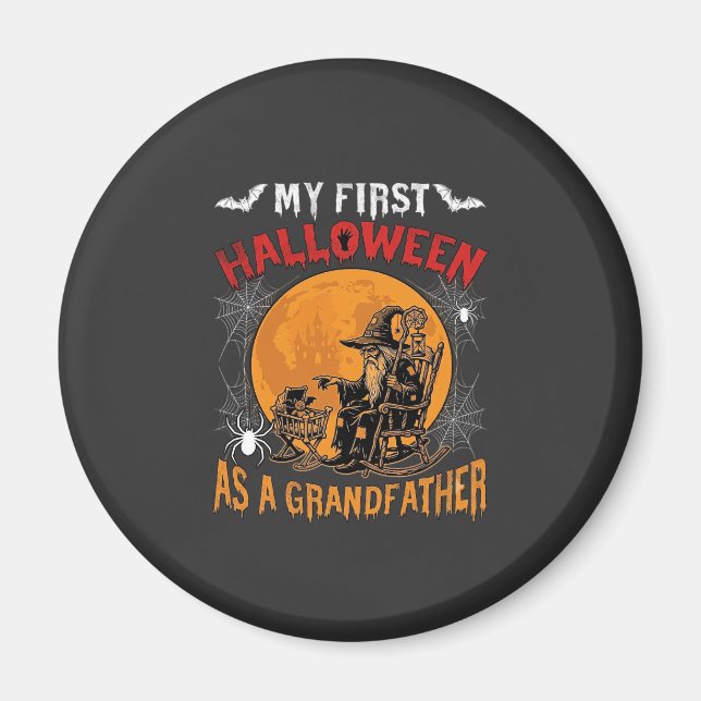 Imán Primer Halloween como abuelo brujo murciélago luna (Frente)