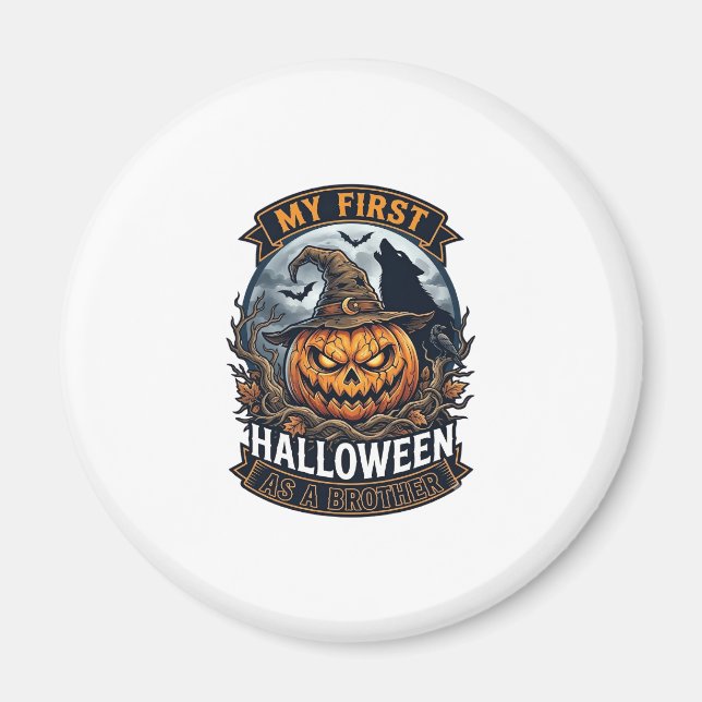 Imán Primer Halloween como hermano Pumpkin Wolf Moon_1 (Frente)