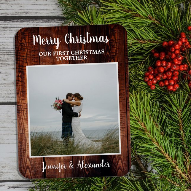 Imán Primer Navidad juntos foto de Feliz Navidad (Create your own First Christmas together Merrry Christmas photo Magnet.)