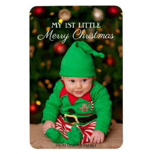 Imán Primer niño pequeño y feliz foto de Navidad