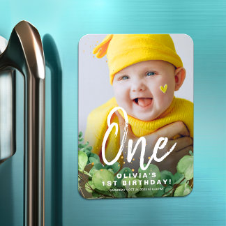 Imán Primera 1 Elegante foto clásica de cumpleaños rúst