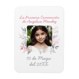 Imán Primera Comunión con Foto y Flores Español