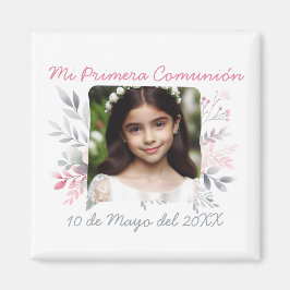 Imán Primera Comunión con Foto y Flores Español
