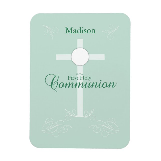Imán Primera comunión sagrada, guión en verde suave (Vertical)