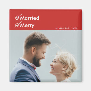 Imán Primera foto casada casada y feliz del navidad del
