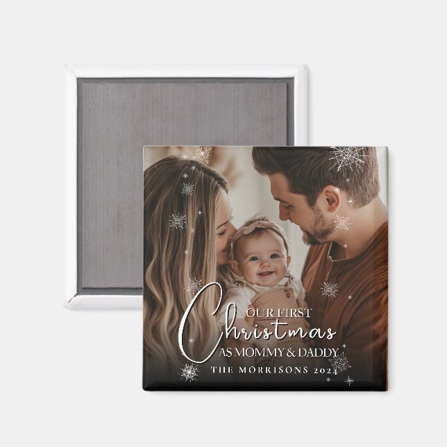 Imán Primera Navidad con foto de la familia de padres (Anverso/Reverso)