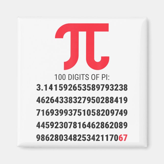 Imán Primeros 100 Dígitos De Pi 67 Nerds Geeks Profesor (Frente)