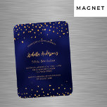 Imán Primeros corazones dorados azul marino guión de lu<br><div class="desc">Un fondo azul marino decorado con corazones dorados. El color azul es desigual. Personalice y agregue su nombre y detalles del fiesta.</div>