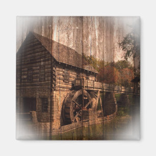 Imán Primitive Barn Wood granjero molino rueda de agua