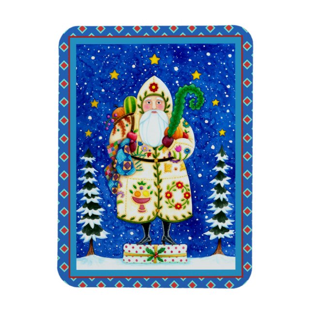 IMÁN PRIMITIVE FOLKART BALTIMORE QUILT FATHER CHRISTMAS (Vertical)
