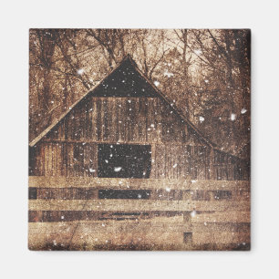 Imán Primitivo Invierno País de Nieve Rural Antiguo Bar