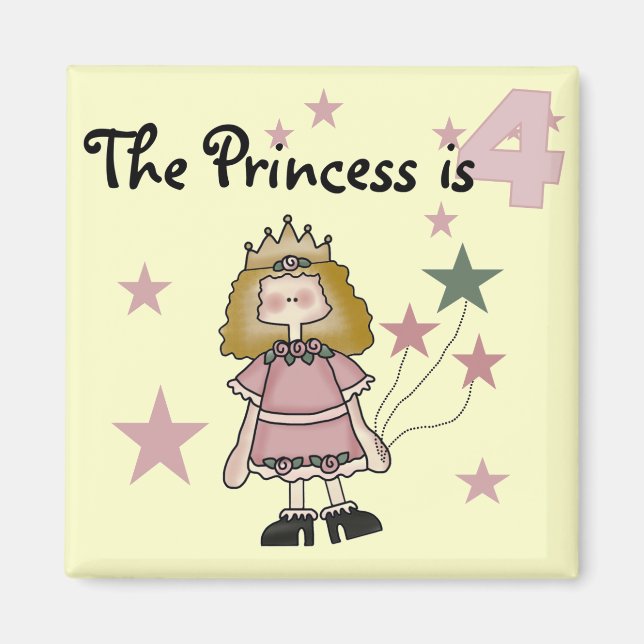 Imán Princesa 4 camisetas de cumpleaños y regalos (Frente)