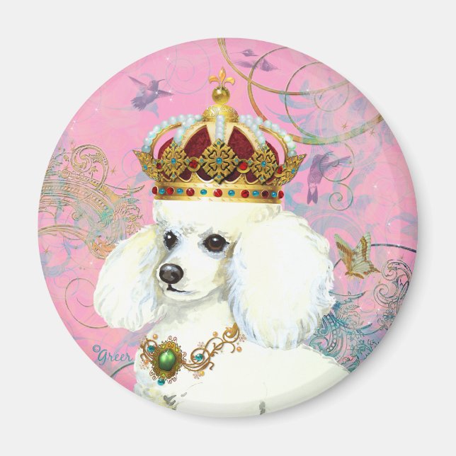 Imán Princesa de caniche blanco con colibríes (Frente)