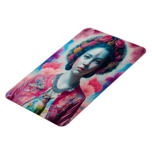 Imán Princesa de flor azul con chaqueta rosa