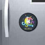 Imán Princesa Mágica de Unicorn<br><div class="desc">Este diseño presenta un magnífico unicornio de colores brillantes con cuerno dorado con un fondo de estrellas y tipografía moderna "Magical Princess" escrito en oro. Un regalo impresionante para ella.</div>