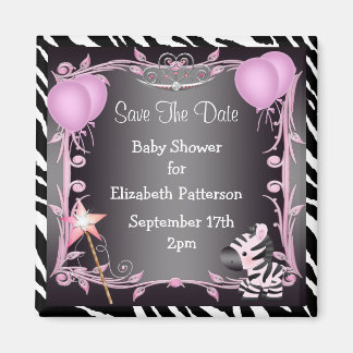 Imán Princesa Rosa Zebra Baby Shower Guardar La Fecha