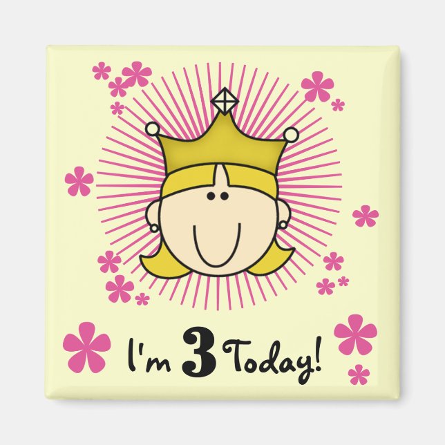 Imán Princesa Rubia 3 camisetas de cumpleaños y regalos (Frente)