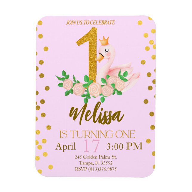 Imán Princesa Swan invitando a un cumpleaños (Vertical)