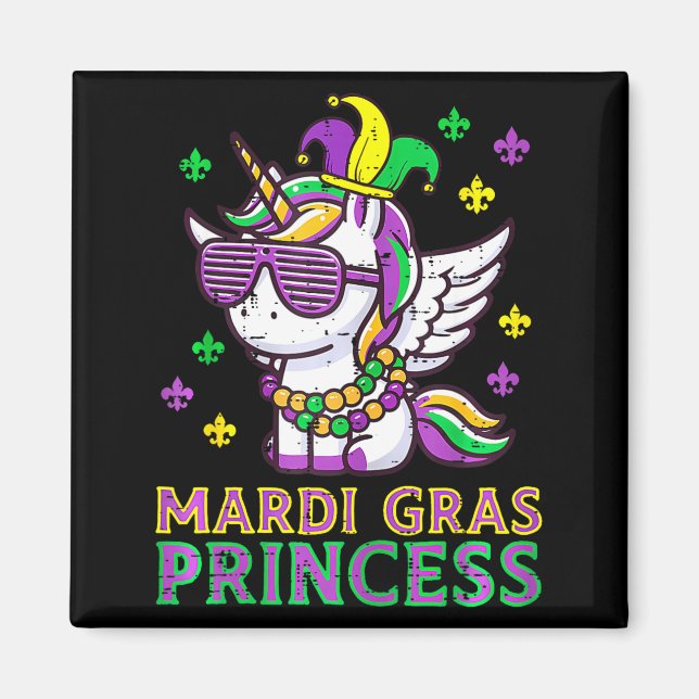 Imán Princesa Unicornio de Mardi Gras Martes de Carnava (Frente)