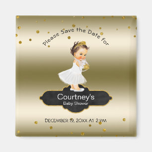 Imán Princess Baby Shower Save the Date Elegant Gold
