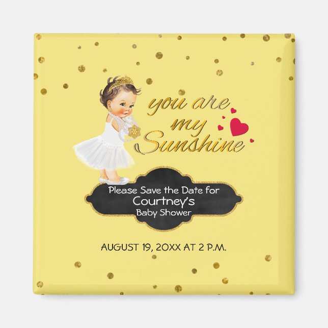 Imán Princess Baby Shower Save the Date | Mi Sunshine (Frente)