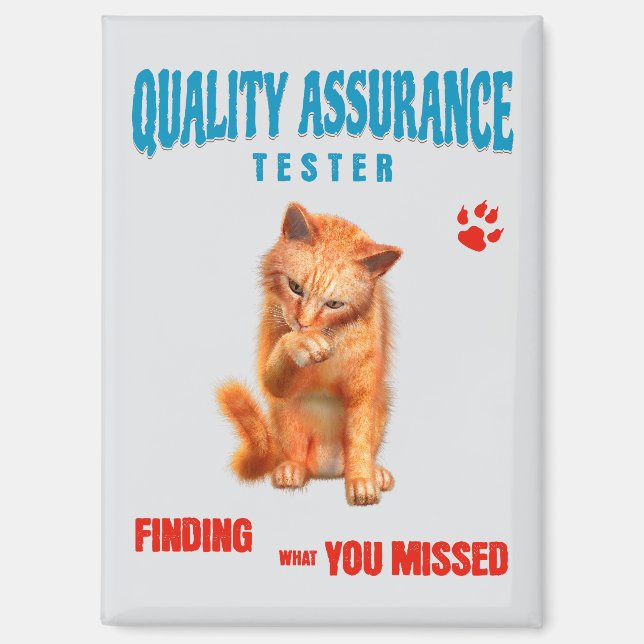 Imán Probador de QA Gato Humor (Anverso)