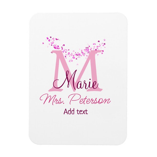 Imán Profesora de monograma de purpurina de corazón ros (Vertical)