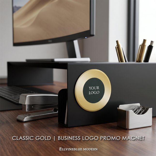 Imán Promoción de logotipo empresarial Classic Gold (Classic Gold Magnet | A polished layout created to showcase your logo. )