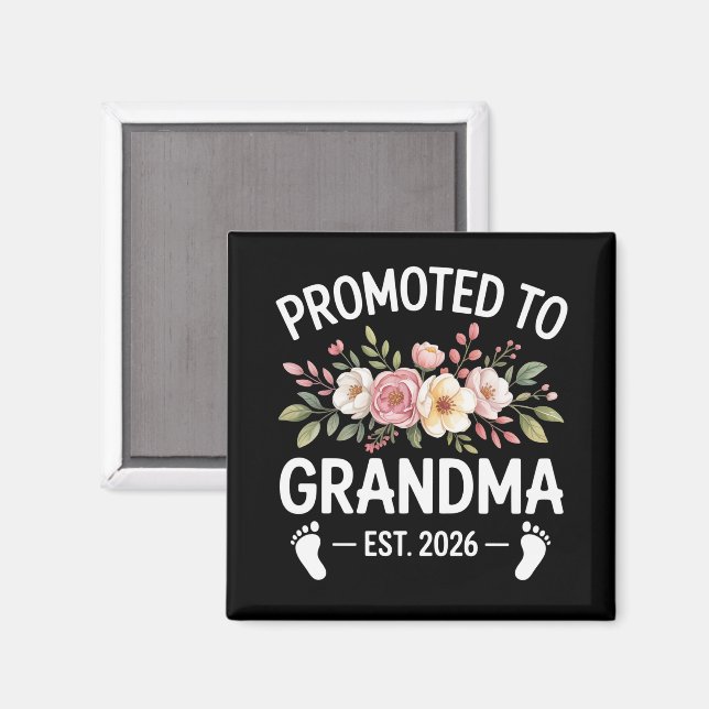 Imán Promoted to Grandma 2026 First Time Nana Floral  (Anverso/Reverso)