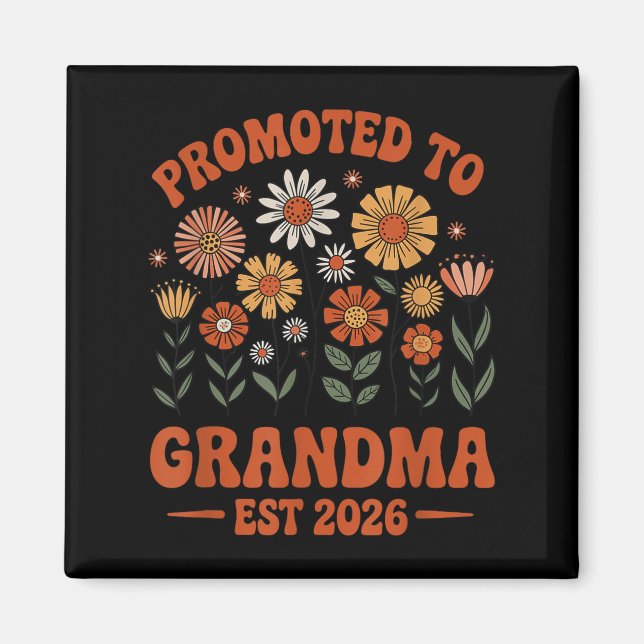 Imán Promoted To Grandma 2026 Grandma 2026 Floral Retro (Frente)