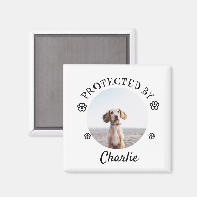 Imán Protected By Dog Photo Paw Print Design (Anverso/Reverso)